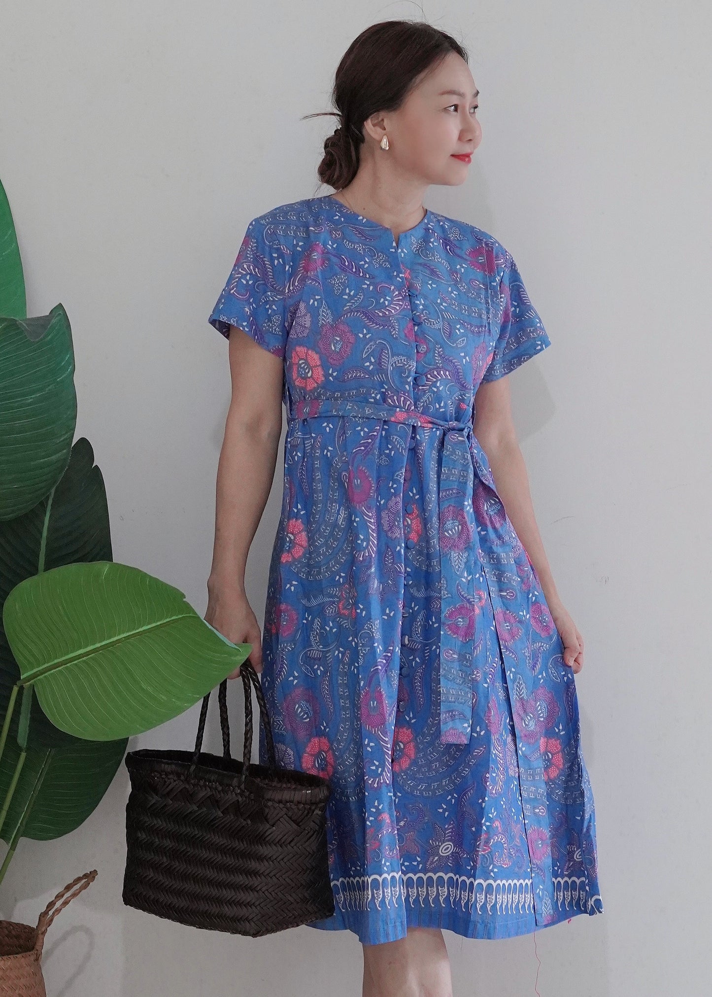 MKiki Batik Cotton Midi Dress | Royal Blue