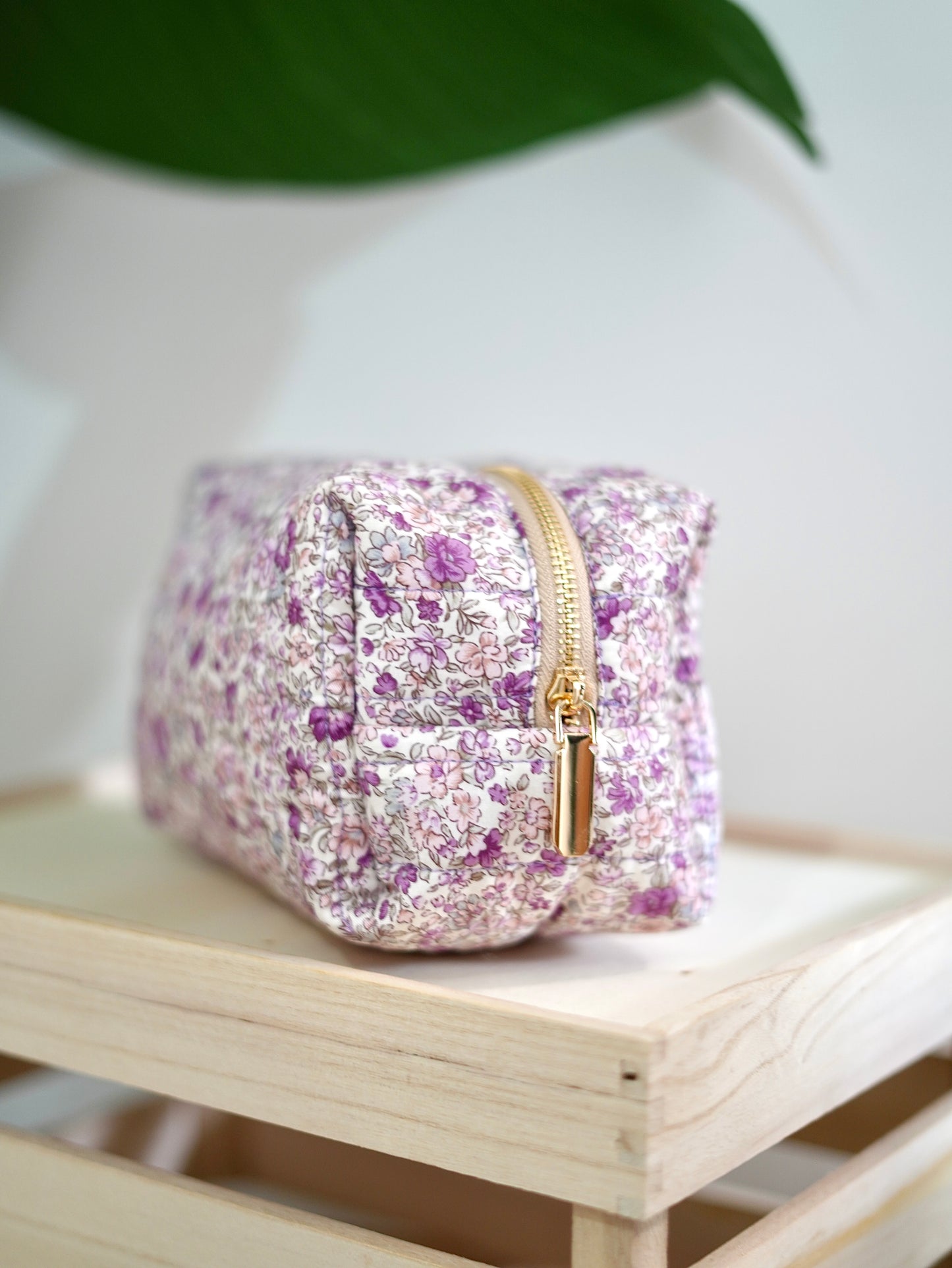 Quilted Japanese Cotton Pouch - Mauve Purple