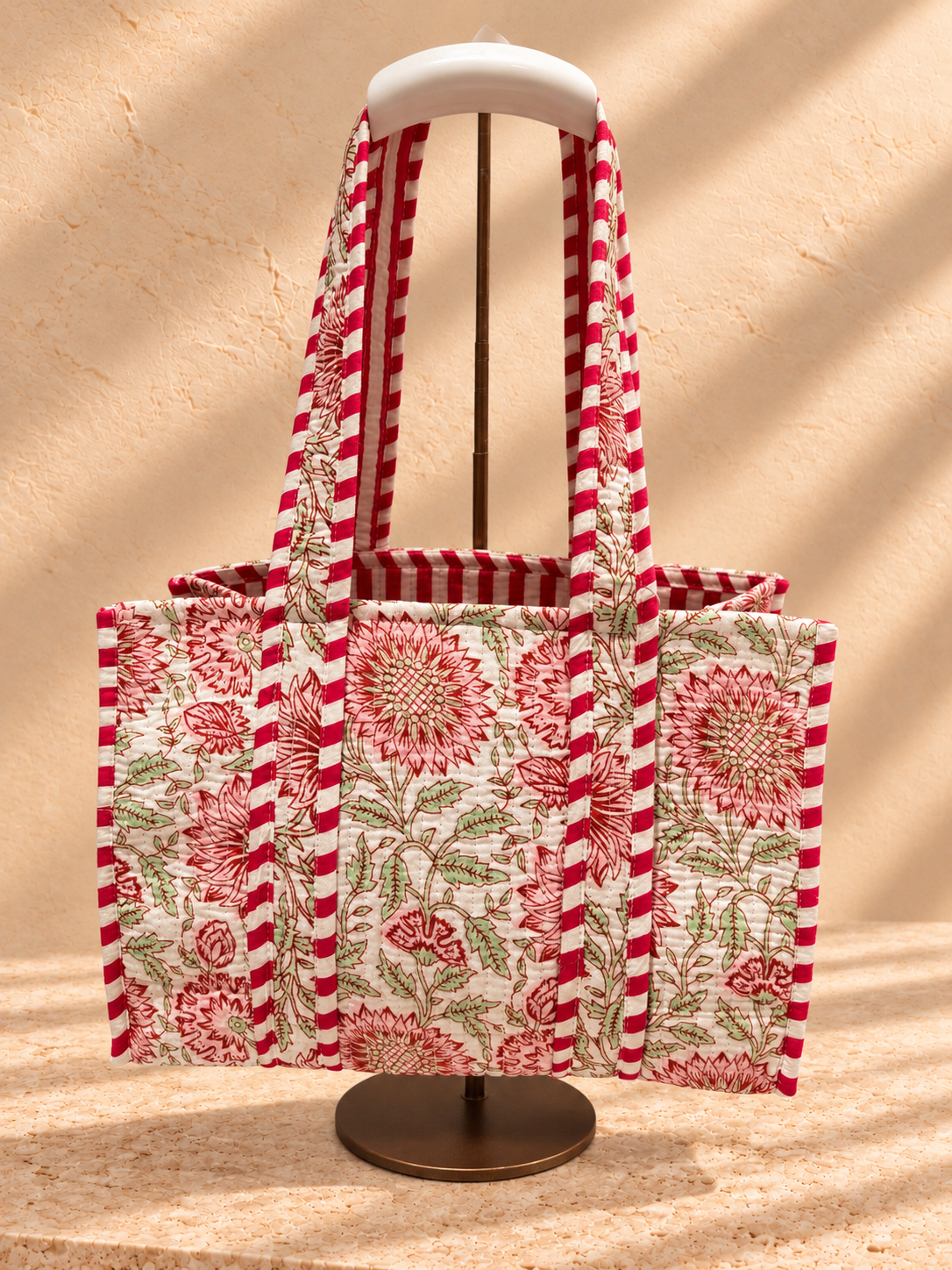 Handblock Tote Bag | Pink Floral
