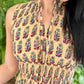 Lana Frill Collar Hand-Block Dress  - Navy Brown