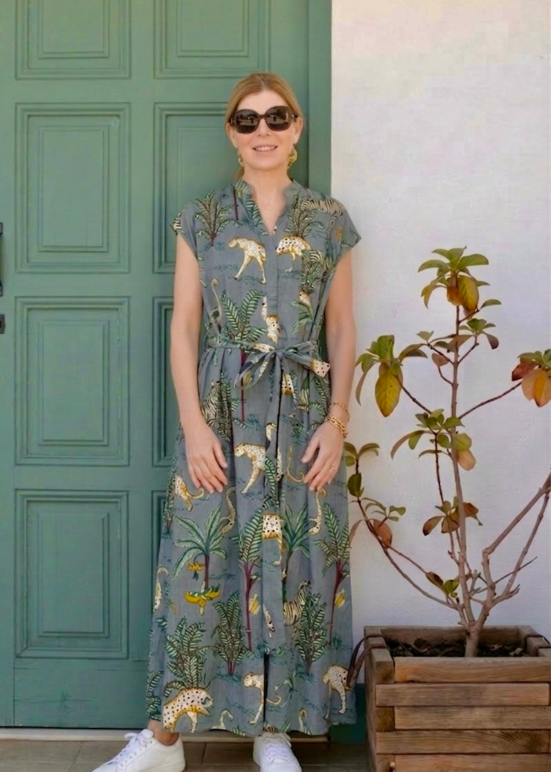 Kiara Cotton Dress | Grey Jungle