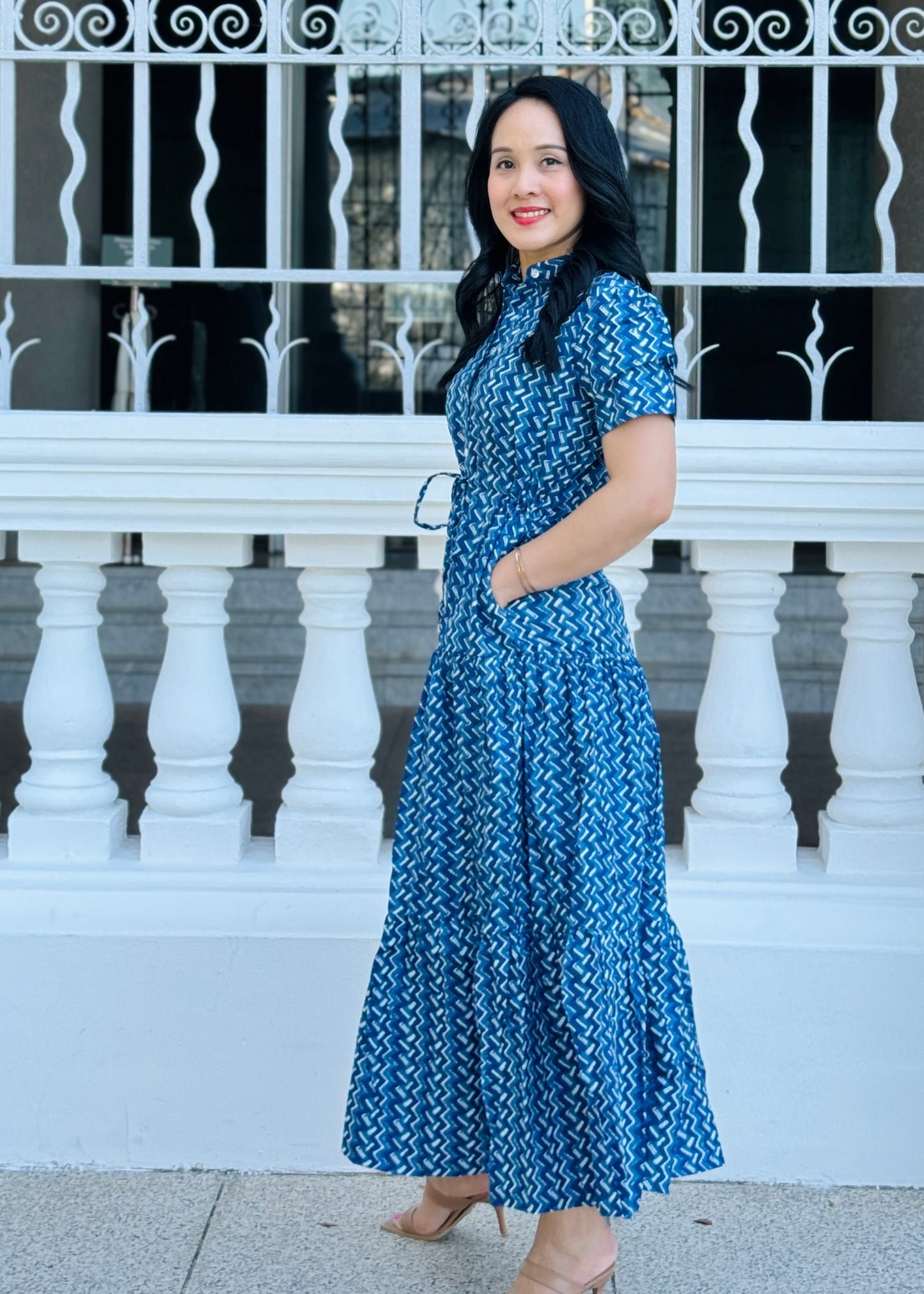Debra Maxi Dress - Chevron Blue