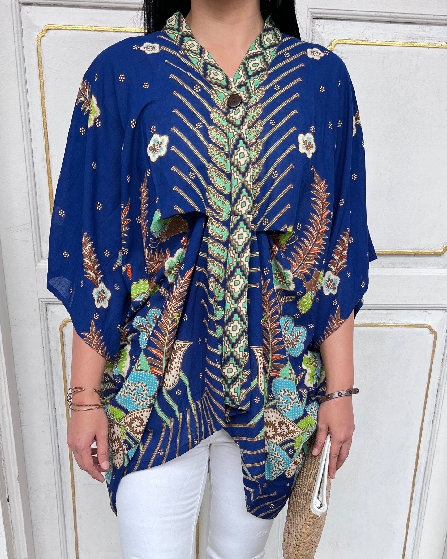 Cotton Batik Kimono- Cobalt Green Batik