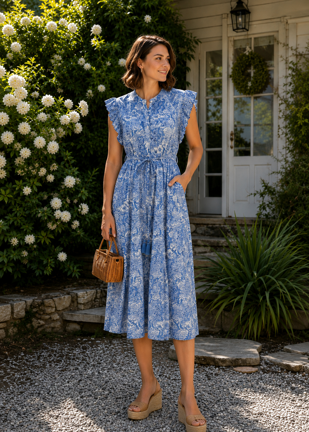 Felice Frill Sleeve Dress | Soft Blue