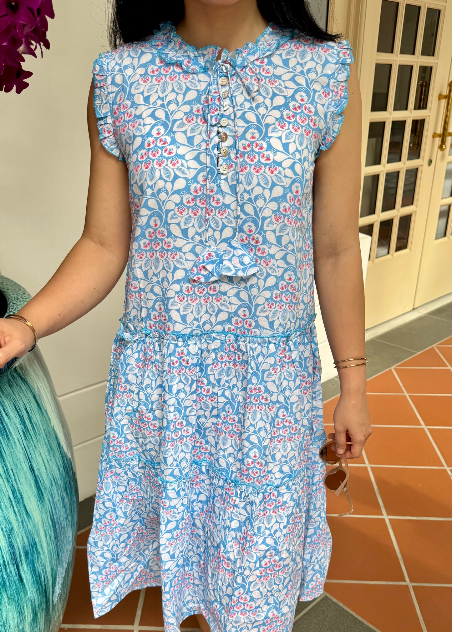Lacey Cotton Dress | Ruffles Blue