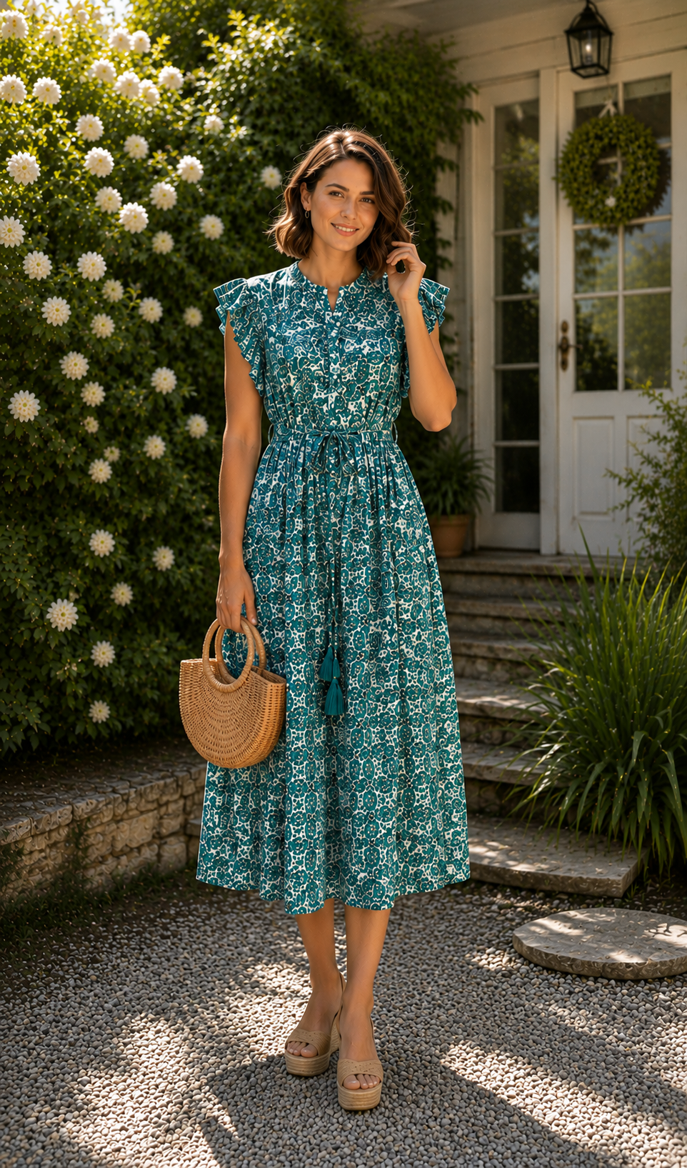 Felice Frill Sleeve Dress | Fern Green