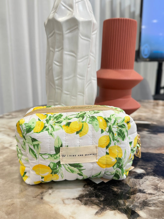 Quilted Japanese Cotton Pouch - Fruity Lemon
