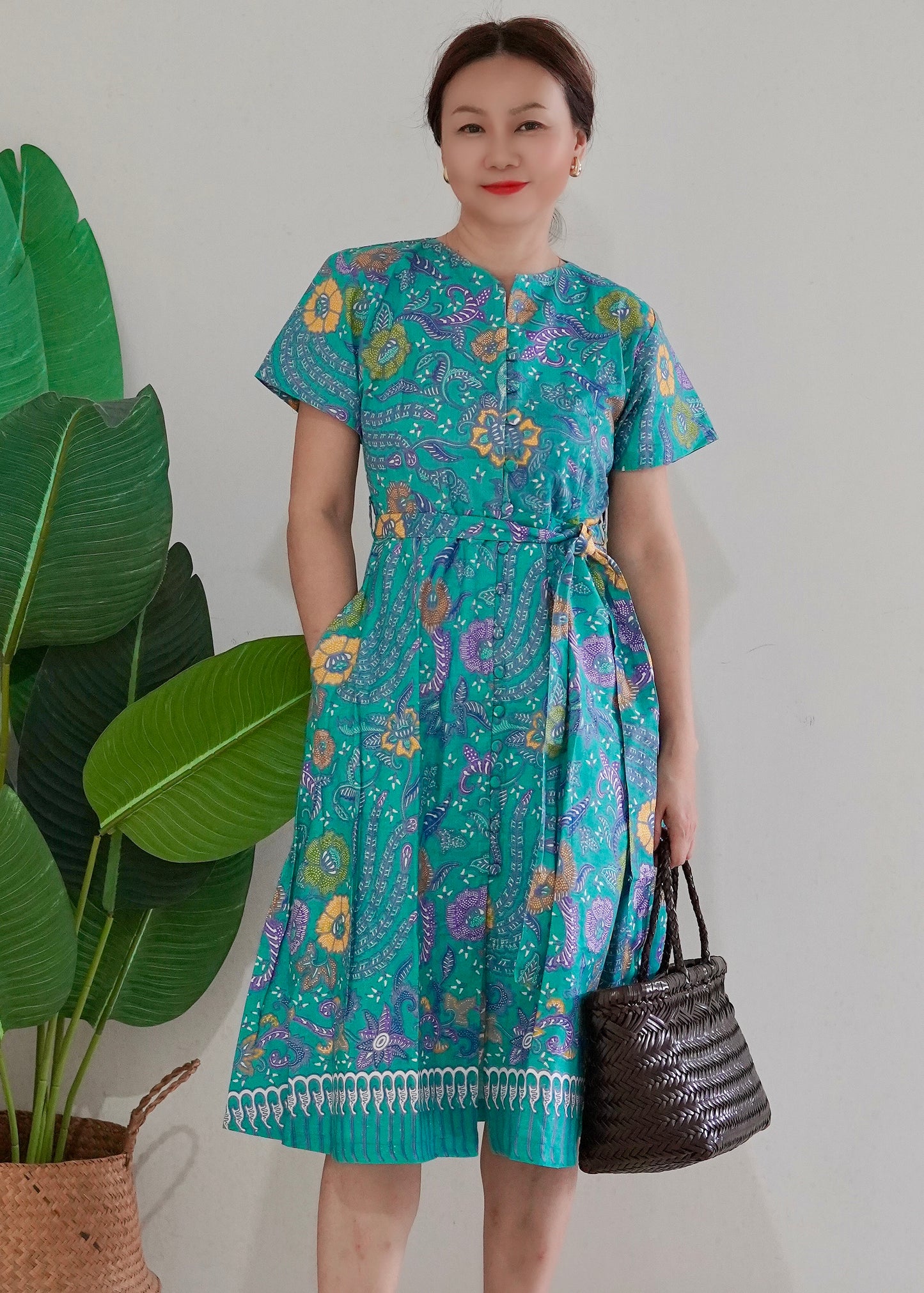 Kiki Batik Cotton Midi Dress | Royal Turquoise