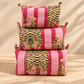 Handblock Cotton Pouch | Pink Stripe Tiger