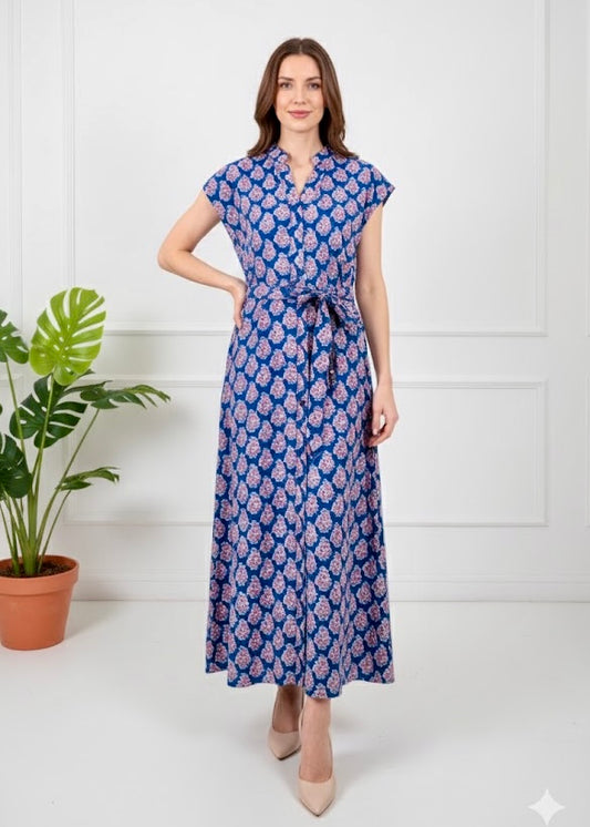 Kiara Cotton Dress | Pink Navy