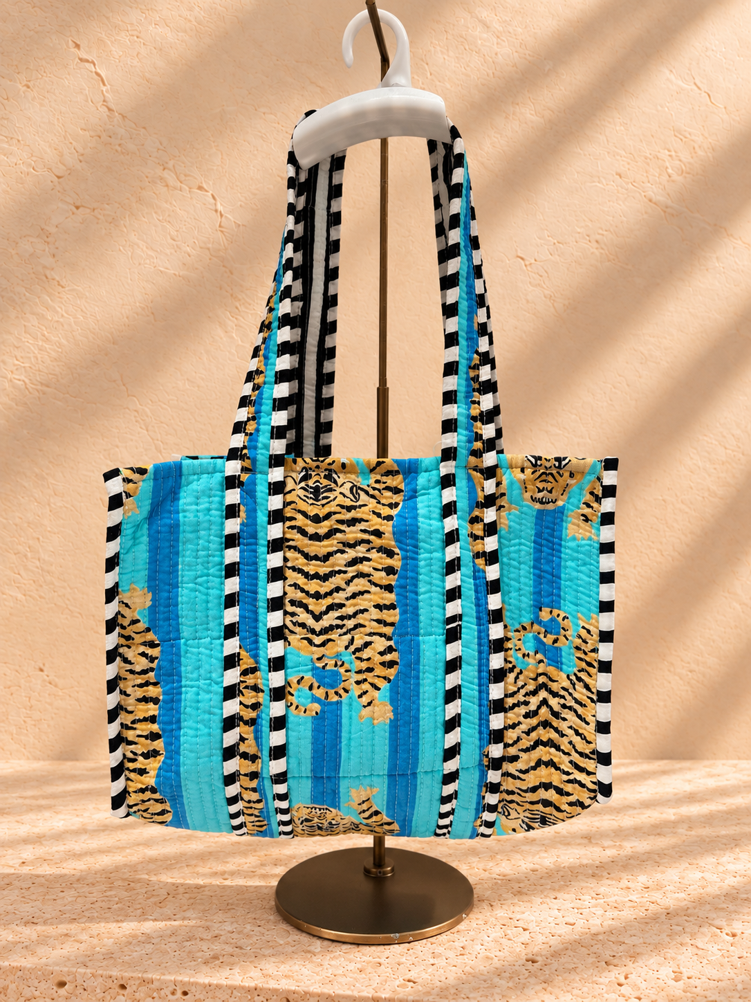 Handblock Tote Bag | Blue Tiger