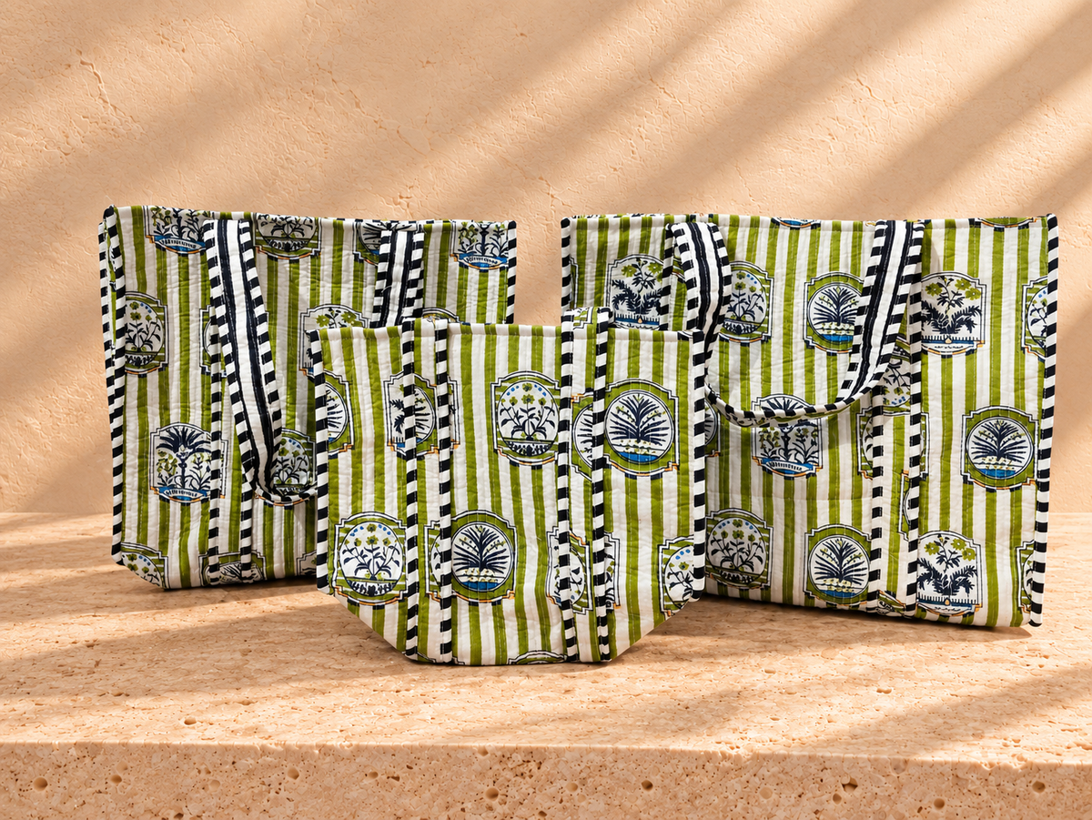 Handblock Tote Bag | Alfresco Green