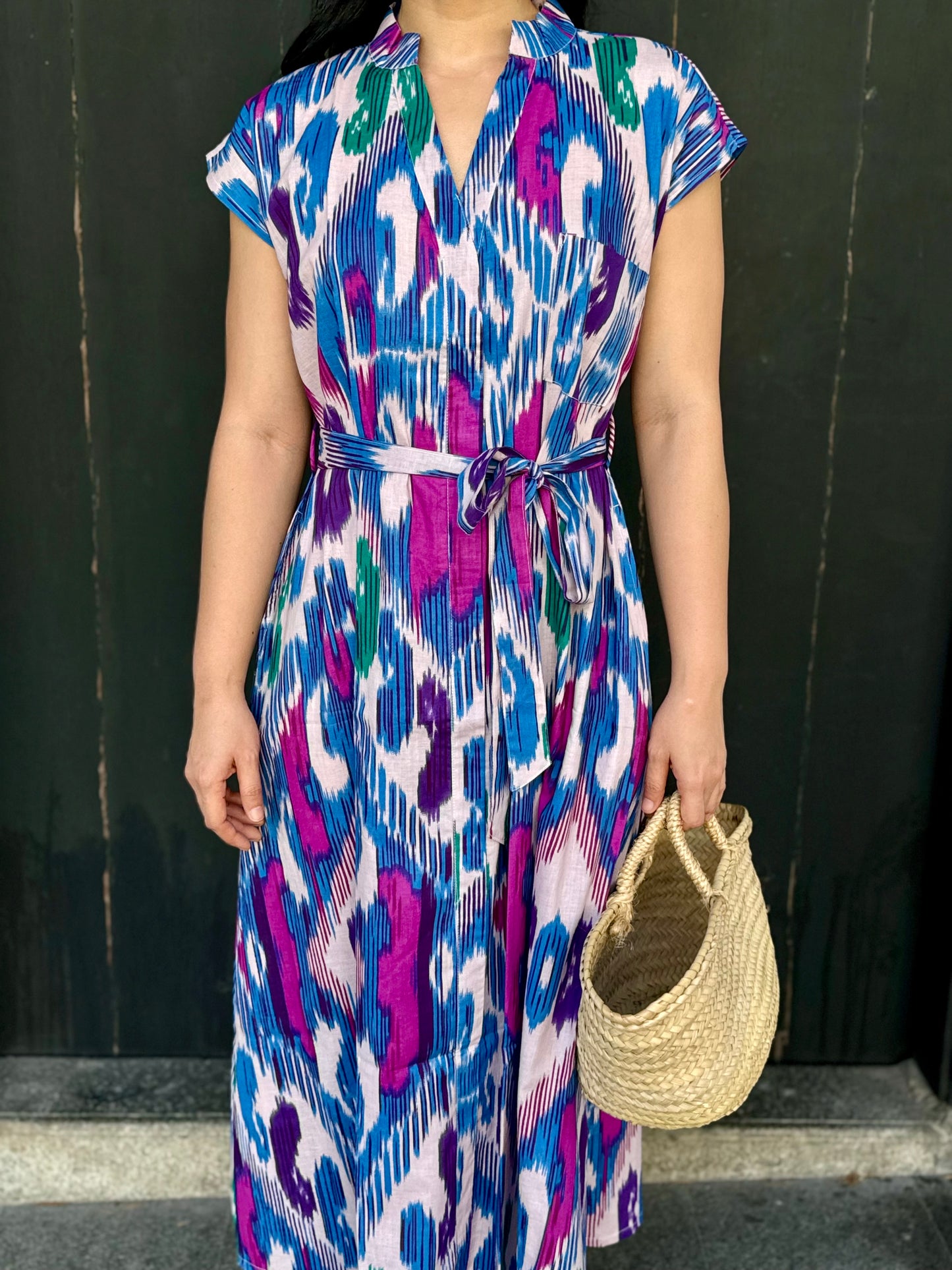Kiara Cotton Dress | Ikat Pink