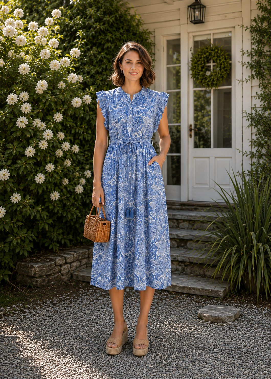 Felice Frill Sleeve Dress | Soft Blue