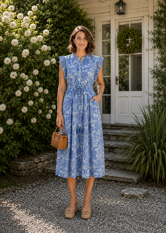 Felice Frill Sleeve Dress | Soft Blue