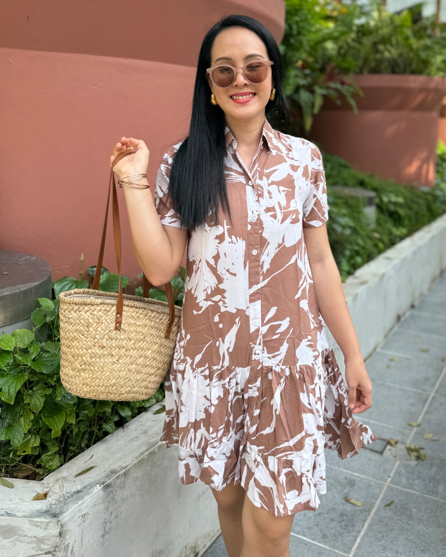 Elise Shirt Dress - Latte Palm