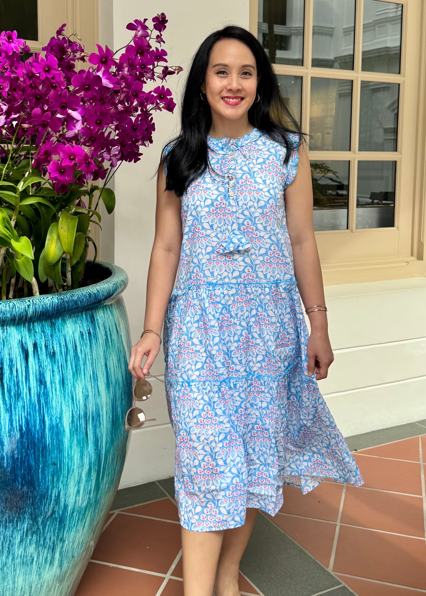Lacey Cotton Dress | Ruffles Blue