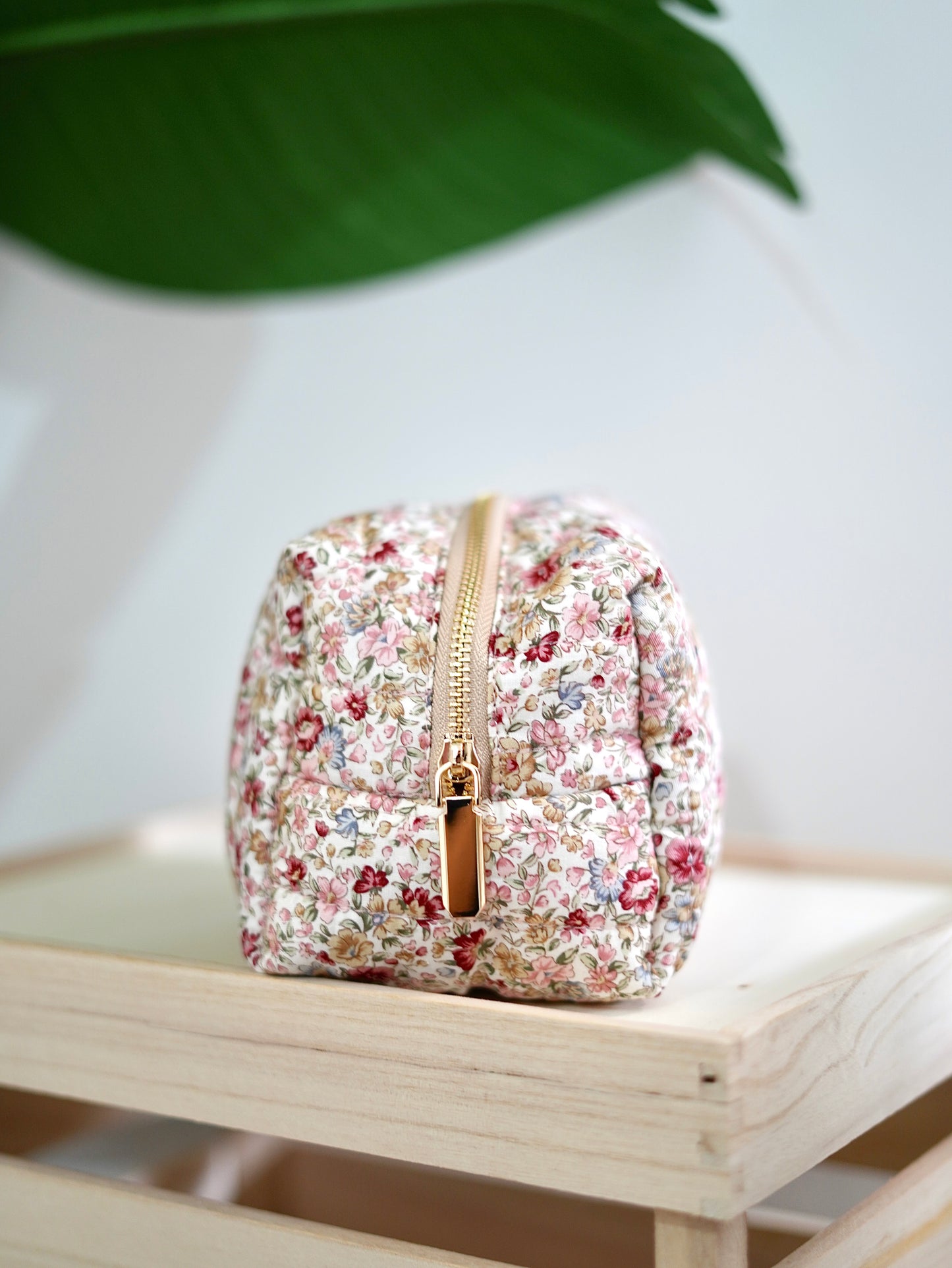 Quilted Japanese Cotton Pouch - Floral Rose