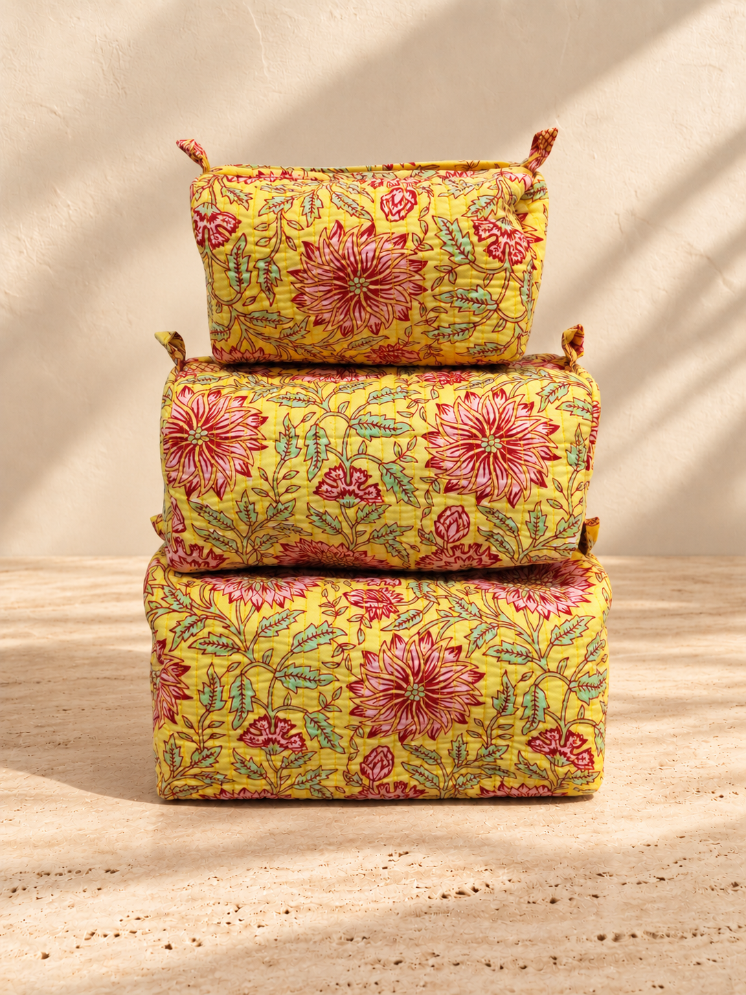 Handblock Cotton Pouch |  Yellow Floral