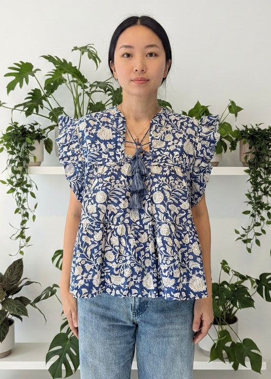 Nico Tassel Cotton Top | Blue Fields
