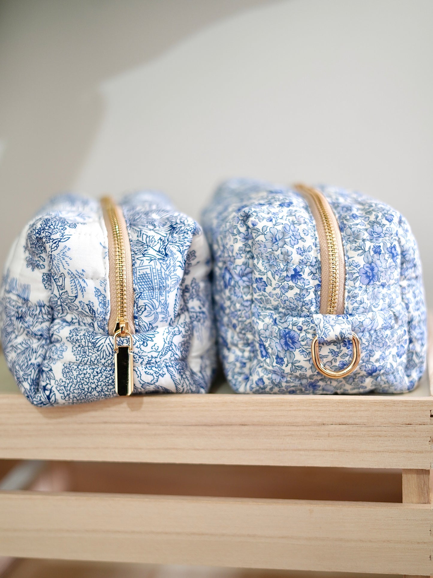 Quilted Japanese Cotton Pouch - Floral Blue