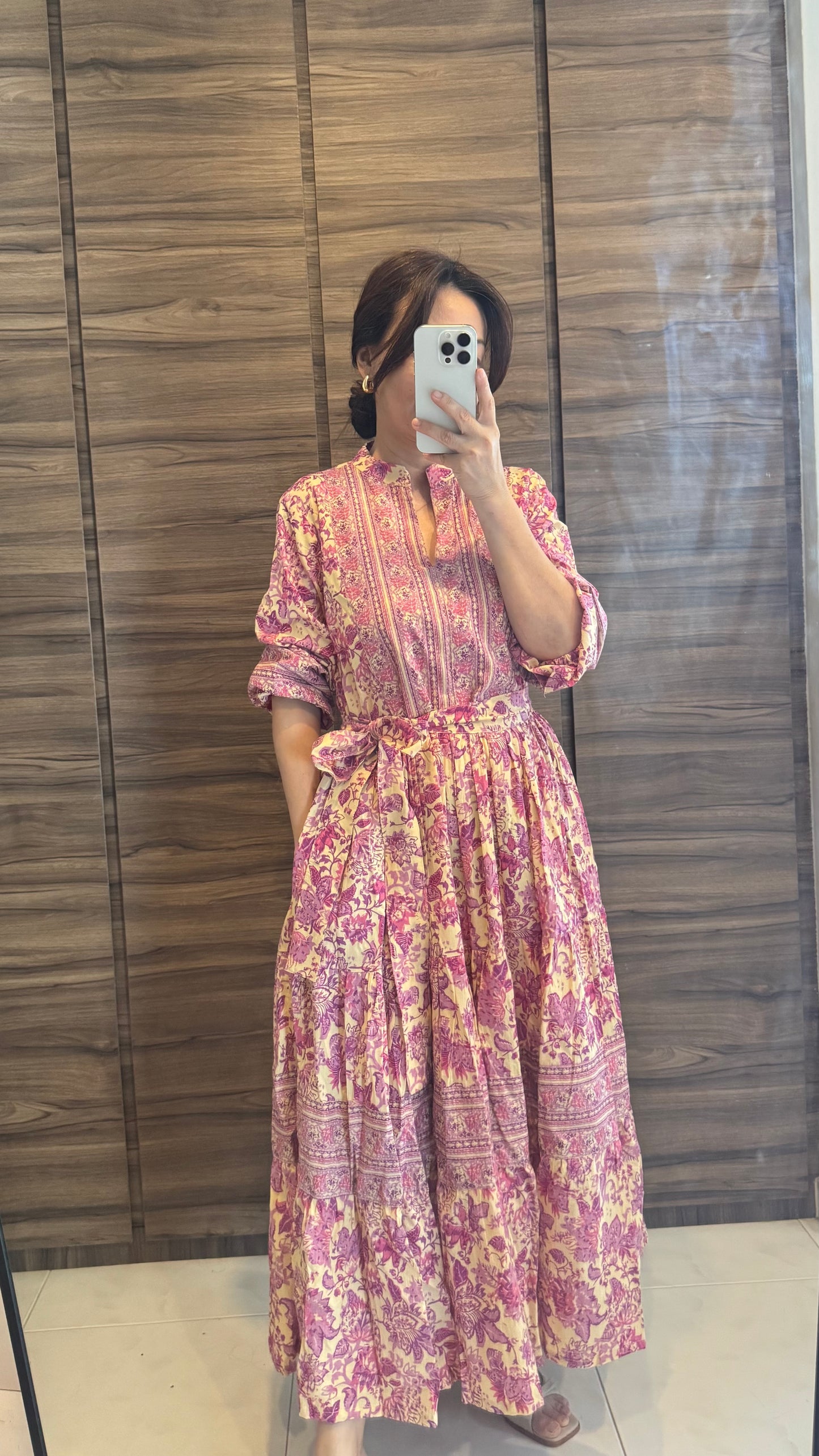 Handblock Maxi Dress  - XS  (fit UK8/10)