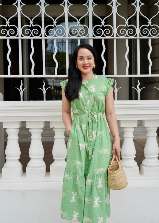 Felice Frill Sleeve Dress | Dragonfly Green