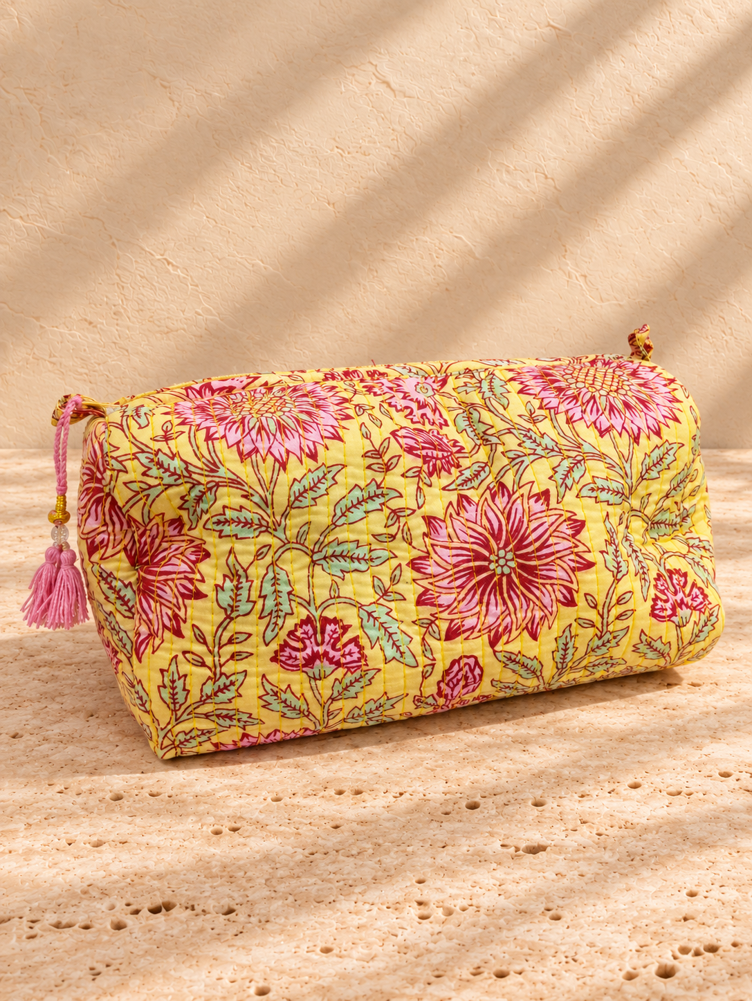 Handblock Cotton Pouch |  Yellow Floral