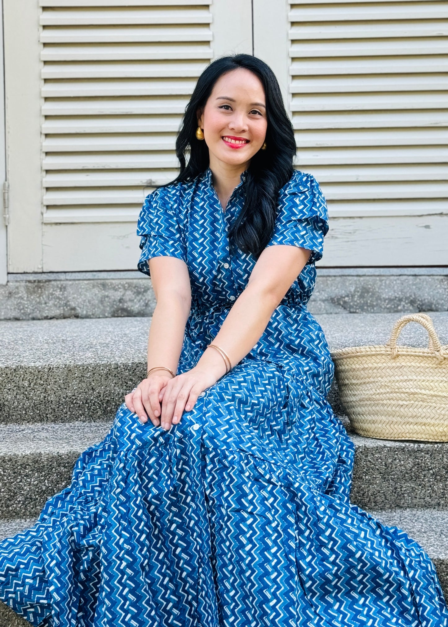 Debra Maxi Dress - Chevron Blue