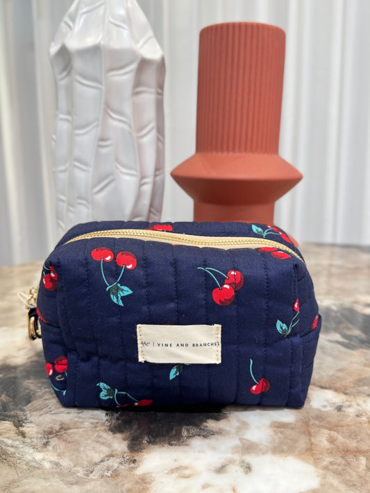 Quilted Japanese Cotton Pouch - Navy Cherry