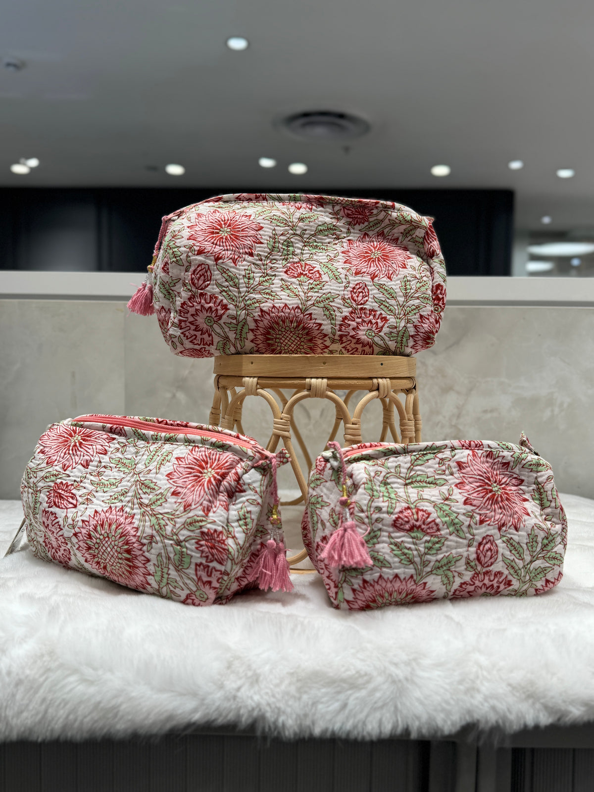Handblock Cotton Pouch |  Pink Floral