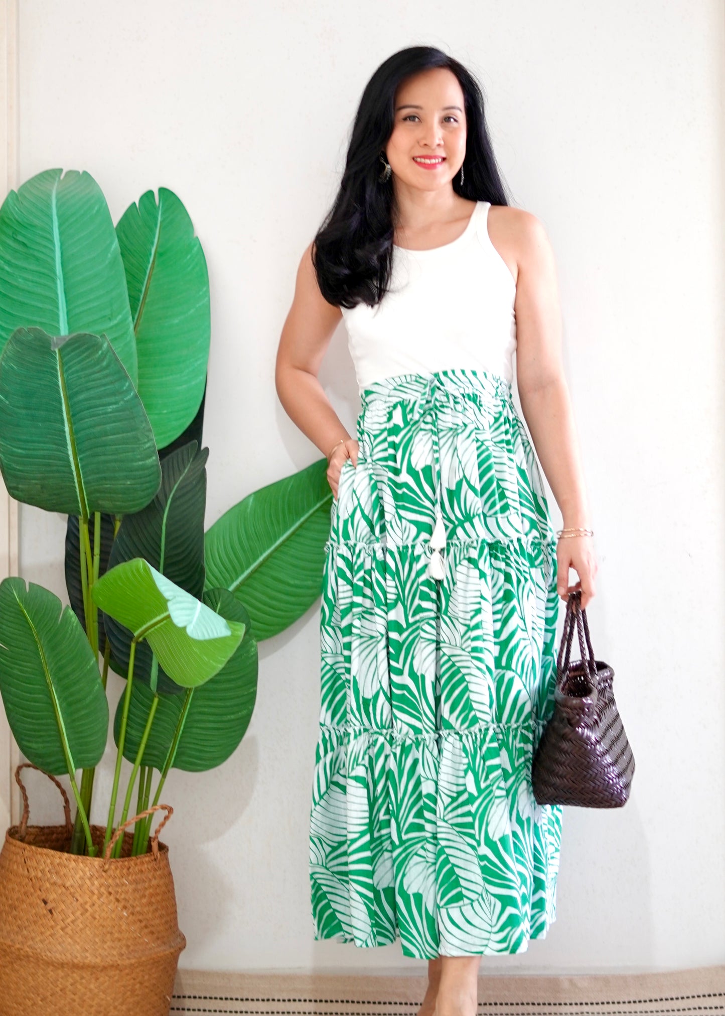 Zenus Handblock Skirt | Green Palm