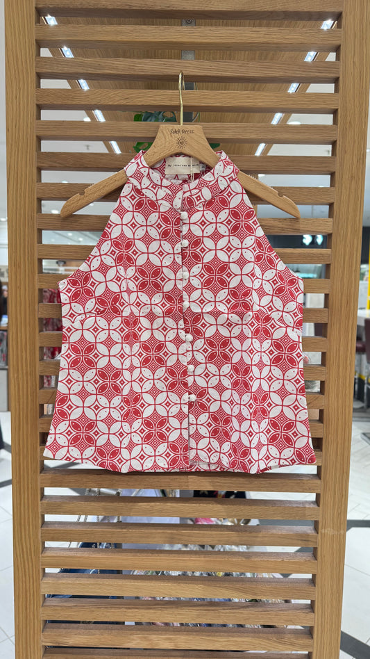 Eka Halter Batik Top |  Kawung Red