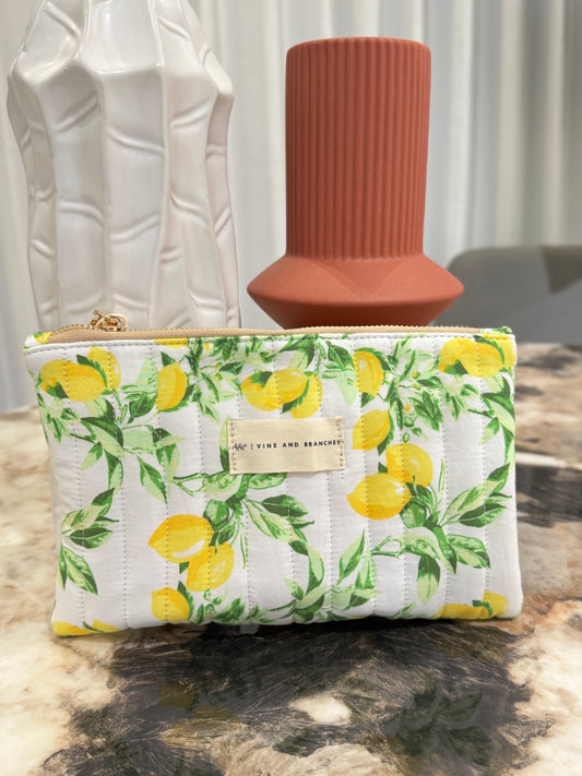 Flat Quilted Japanese Cotton Pouch - Fruity Lemon