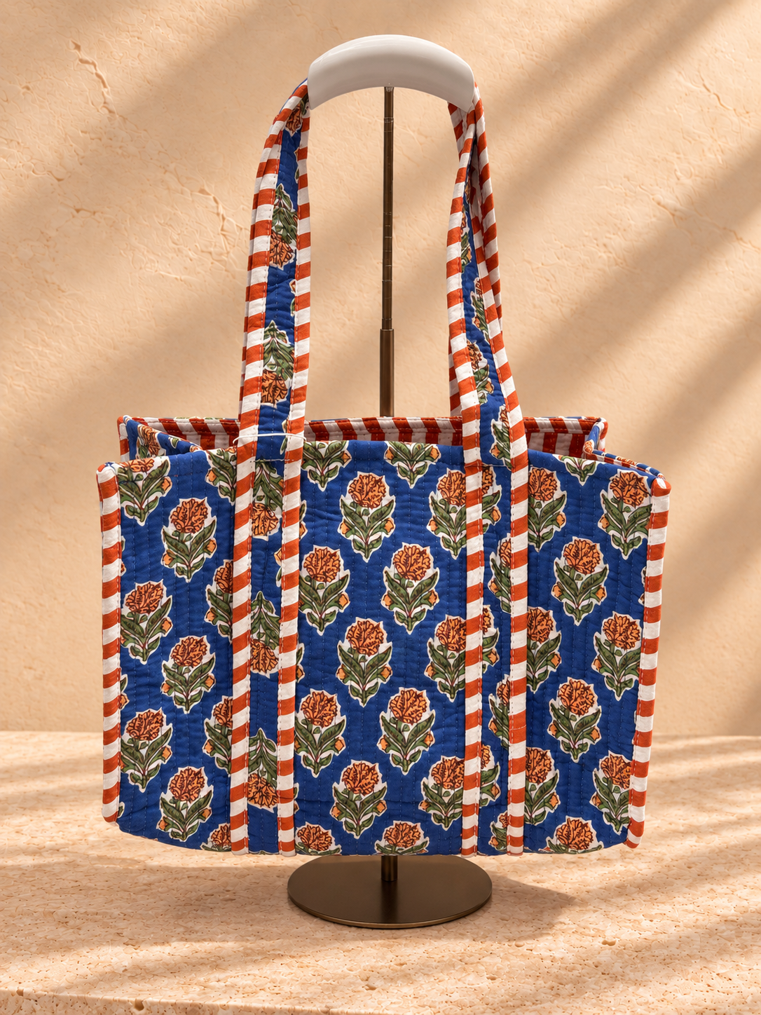 Handblock Tote Bag | Blue Garden