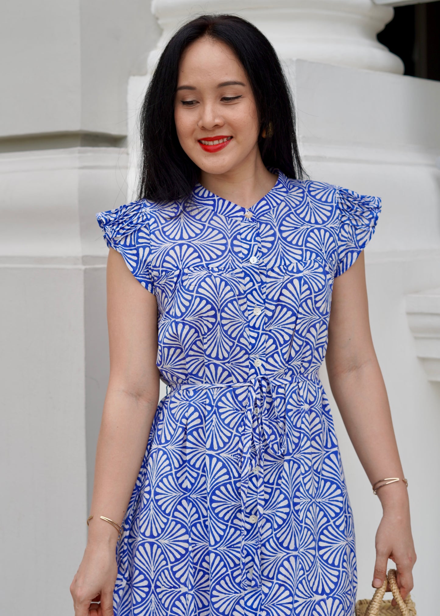 Felice Frill Sleeve Dress | Summer Blue