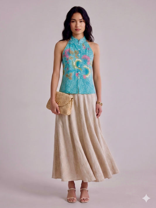 Eka Halter Batik Top | Turquoise Bloom