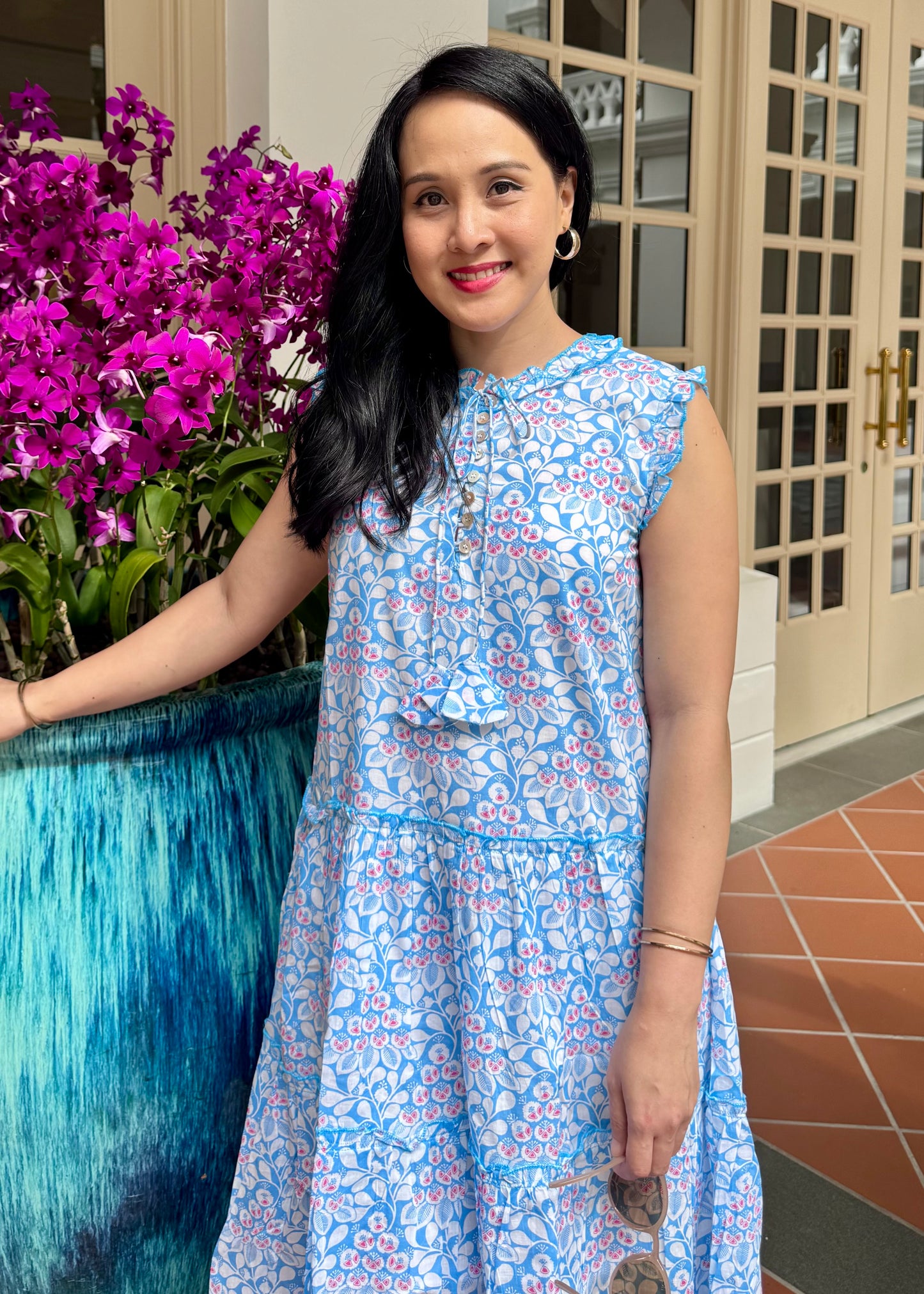 Lacey Cotton Dress | Ruffles Blue