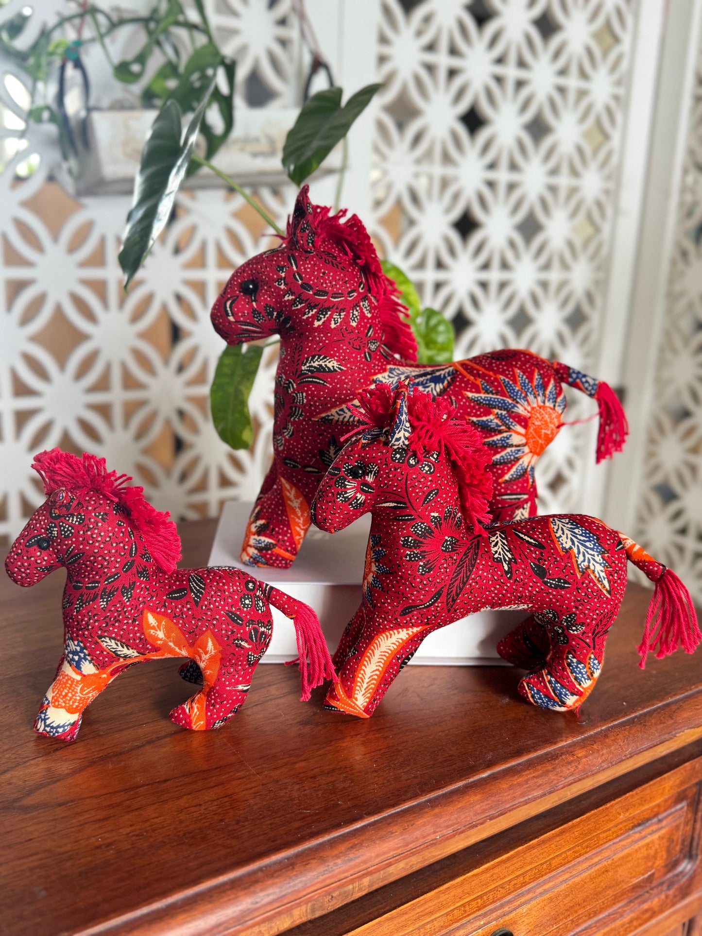 SET OF 3 : HORSE CNY ORNAMENT- Batik Red Orange