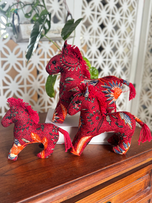 SET OF 3 : HORSE CNY ORNAMENT- Batik Red Orange