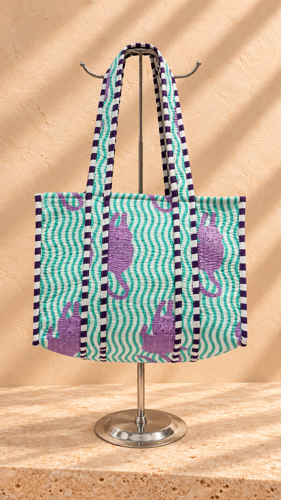 Handblock Tote Bag | Lilac Tiger