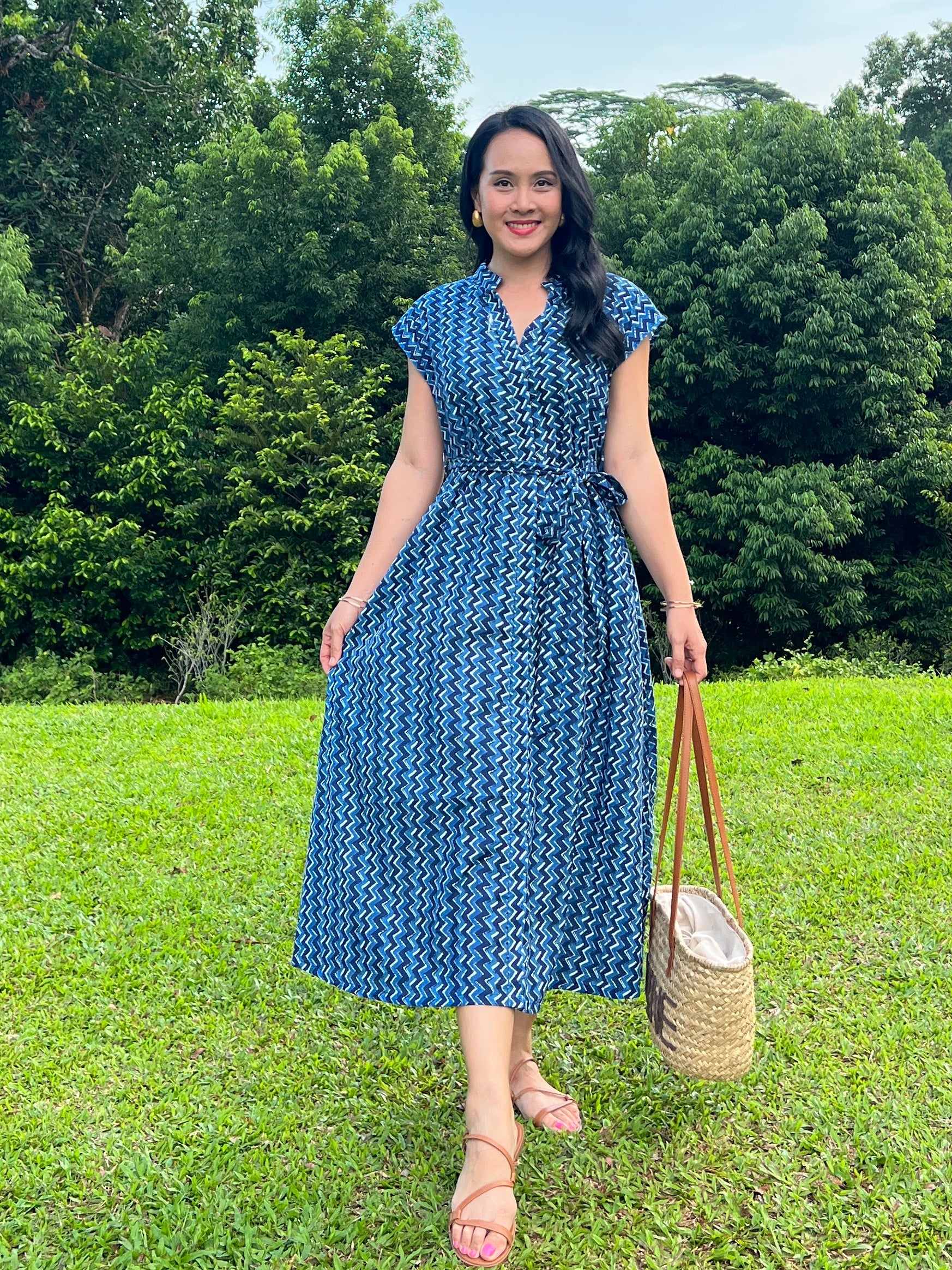 Kiara Cotton Dress - Chevron Blue Kiara Cotton Dress - Chevron Blue
