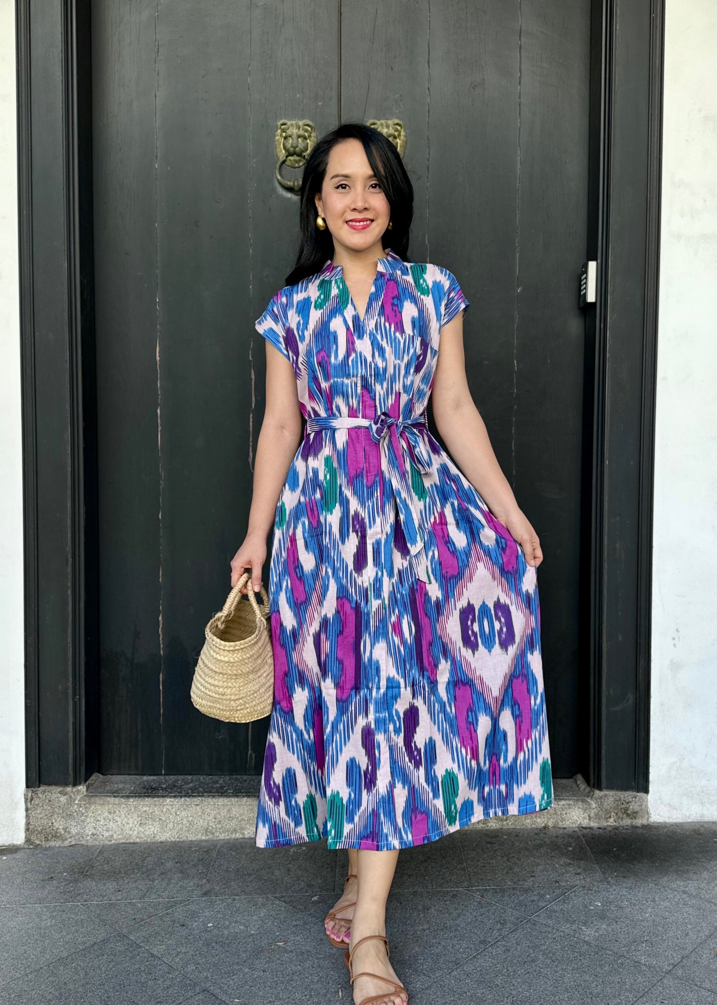 Kiara Cotton Dress | Ikat Pink