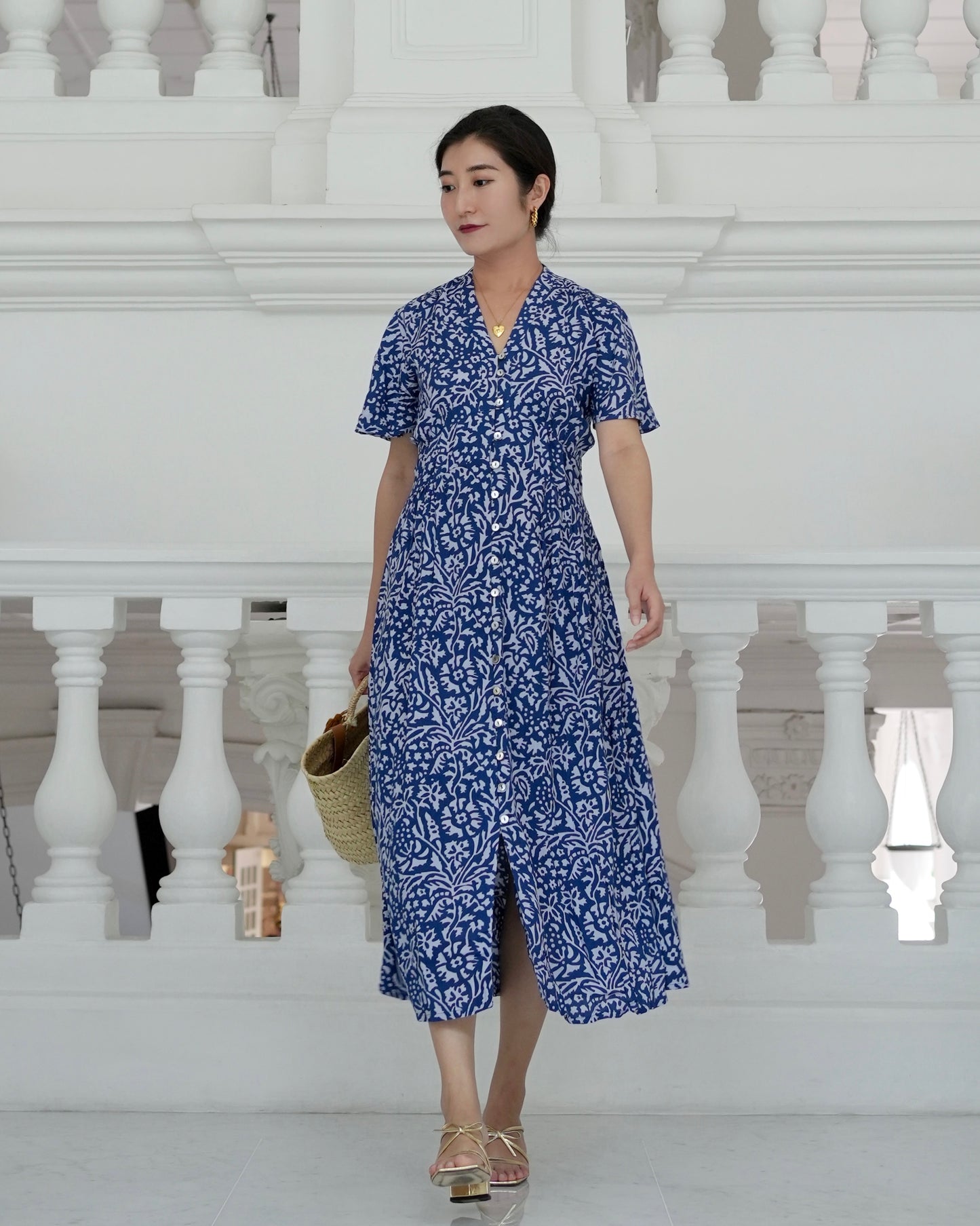 Galia Flutter Sleeve Dress - Spring Blue