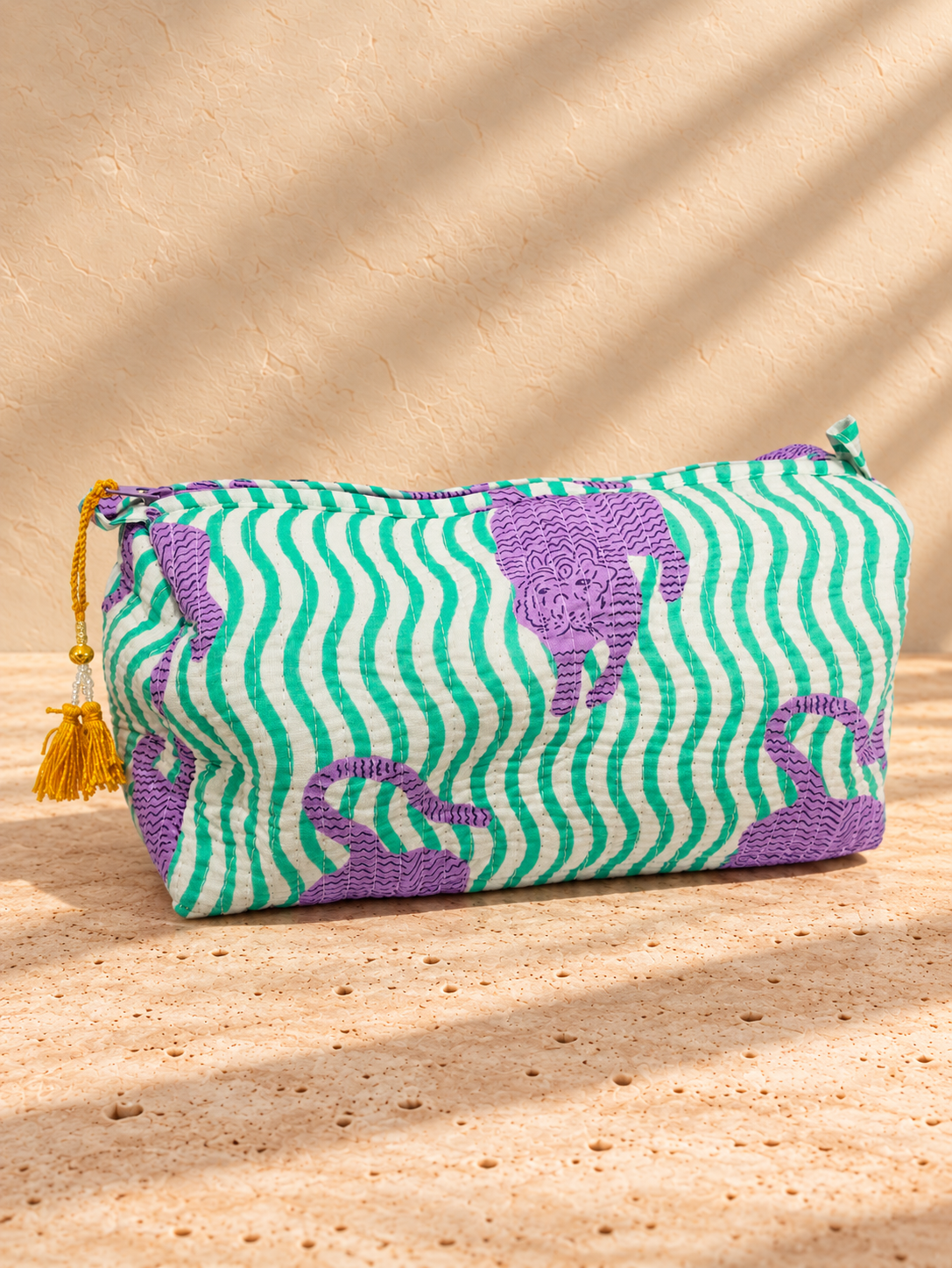Handblock Cotton Pouch | Lilac Tiger
