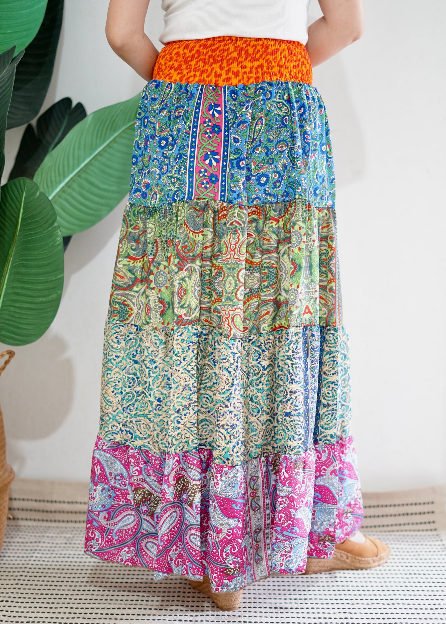 Silky Patchwork Skirt | Patchwork Orange