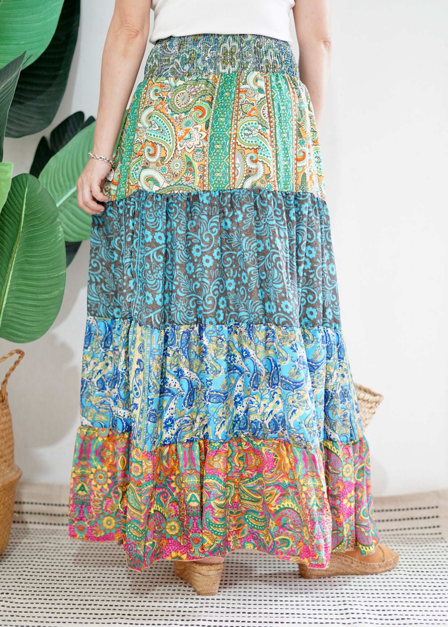 Silky Patchwork Skirt | Patchwork Teal