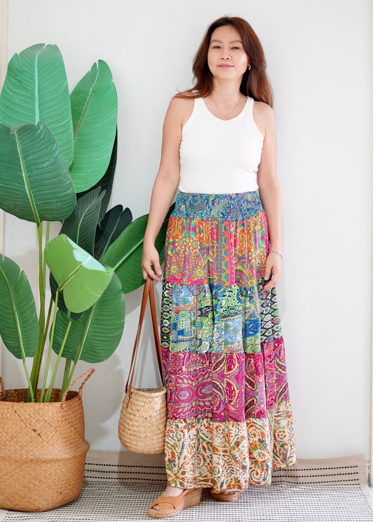 Silky Patchwork Skirt | Patchwork Pink