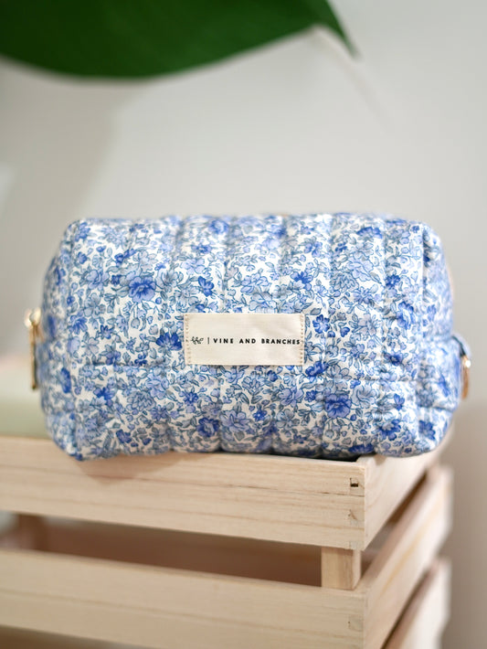 Quilted Japanese Cotton Pouch - Floral Blue