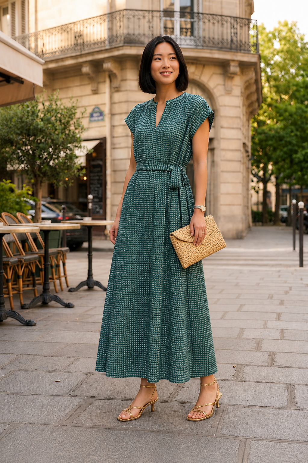 Kiara Cotton Dress | Retro Green
